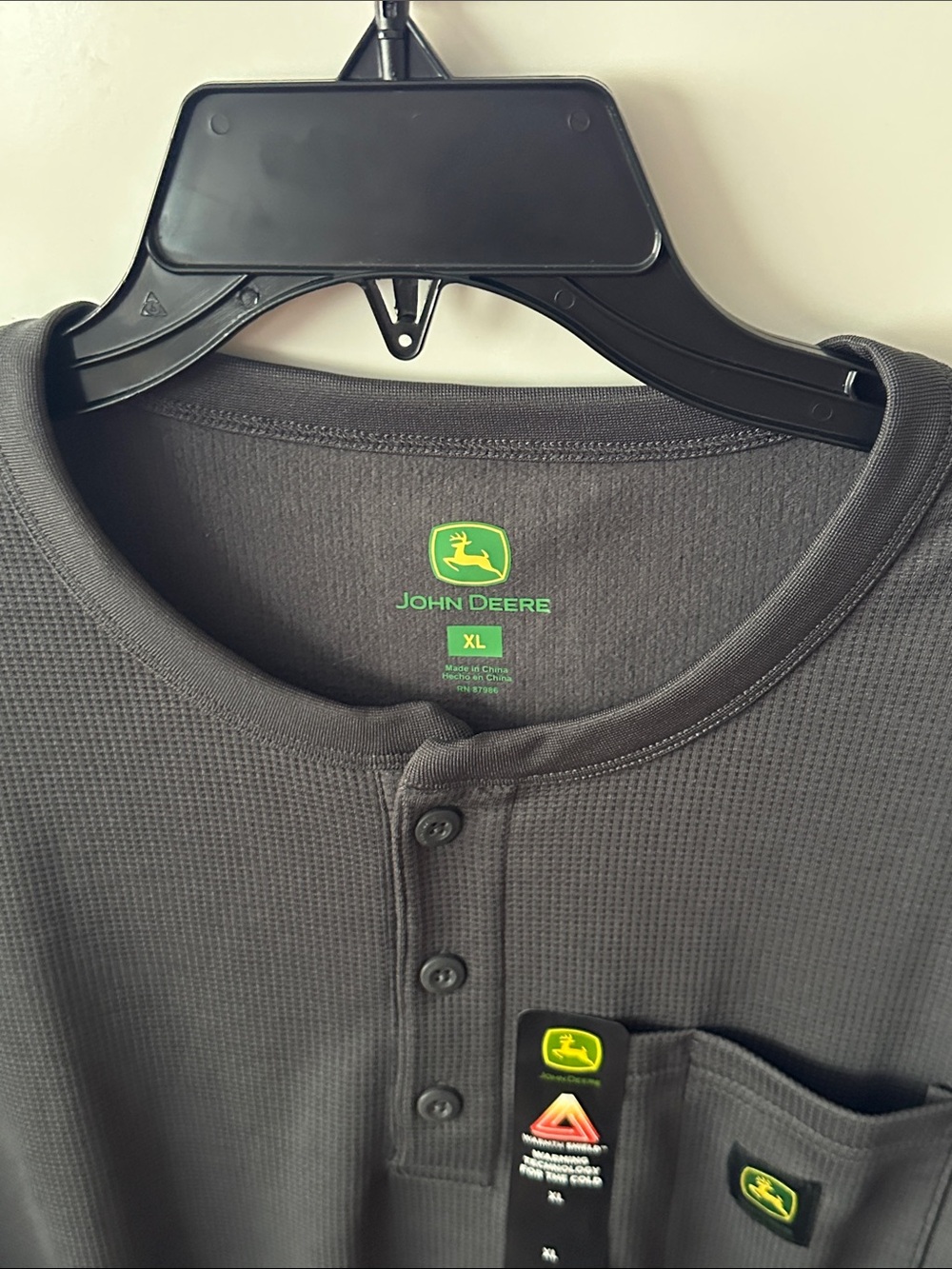 John Deere Men’s Black Long-Sleeve Henley Pocket Shirt - Picture 6 of 11